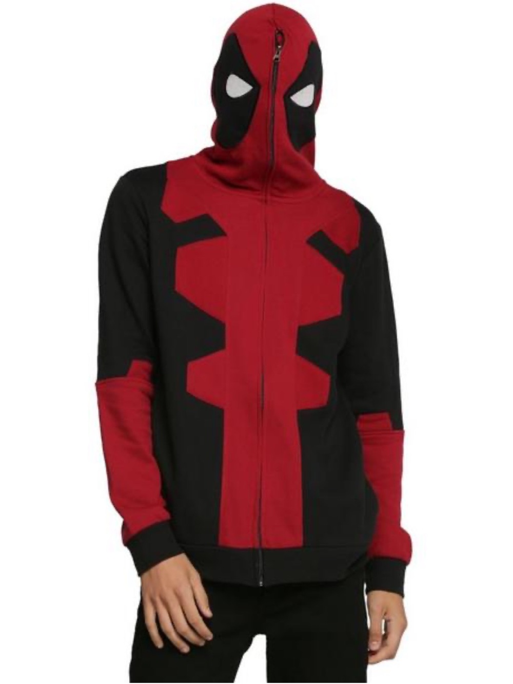 Marvel Deadpool Mad Engine Full Zip Mask Hoodie Red Black Mens XL